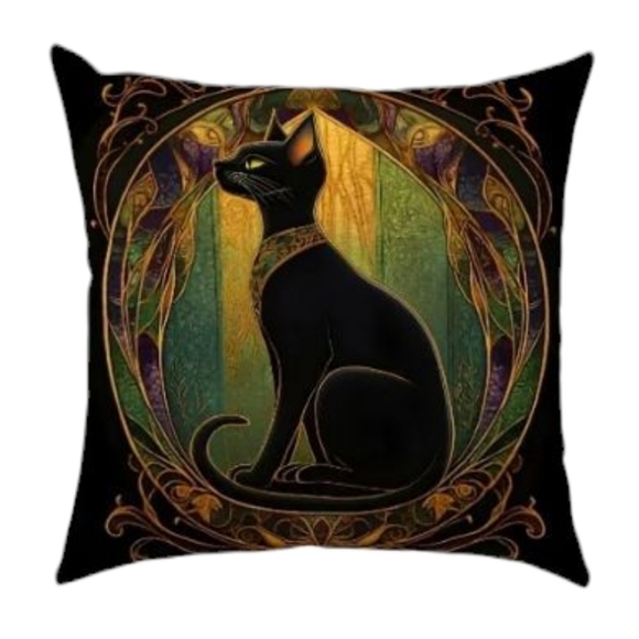 None Other - 2 PC Elegant Black Cat Decorative Pillow Cover Set